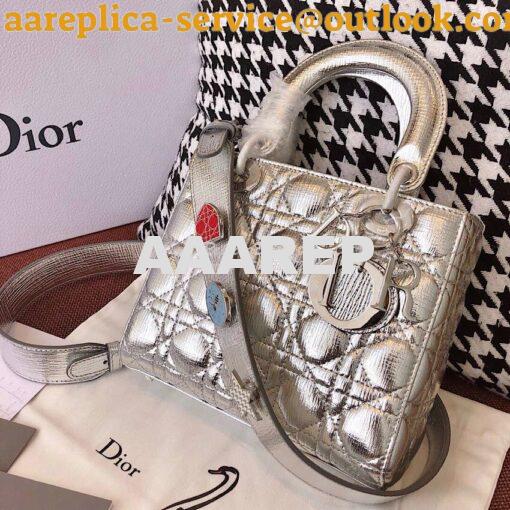 Replica My Lady Dior Bag in Silver Grained Leather with Customisable S 2