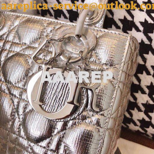 Replica My Lady Dior Bag in Silver Grained Leather with Customisable S 3