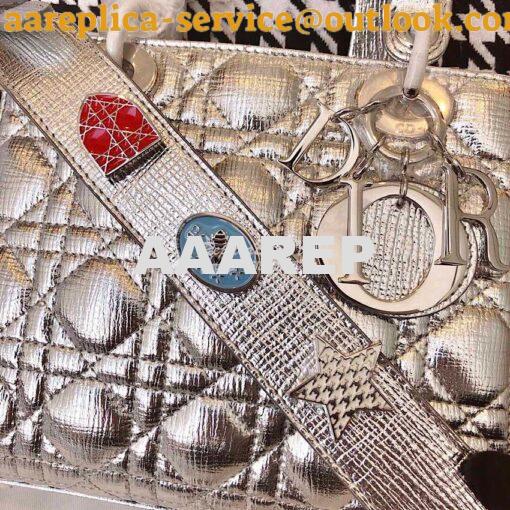 Replica My Lady Dior Bag in Silver Grained Leather with Customisable S 4