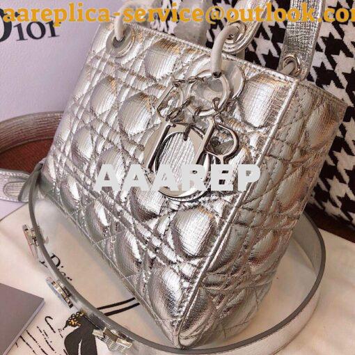 Replica My Lady Dior Bag in Silver Grained Leather with Customisable S 5