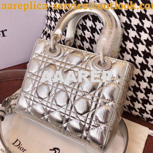 Replica My Lady Dior Bag in Silver Grained Leather with Customisable S 8
