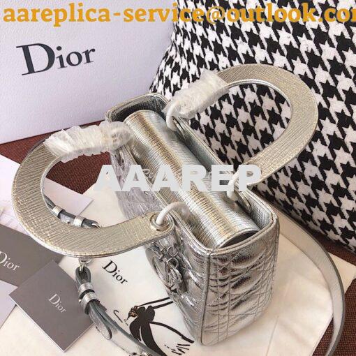 Replica My Lady Dior Bag in Silver Grained Leather with Customisable S 10