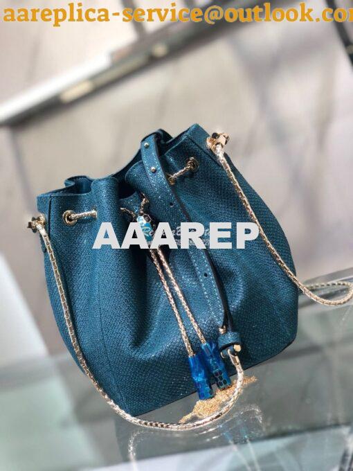 Replica Bvlgari Serpenti Forever Bucket Bag in Deep Jade Metallic Karu