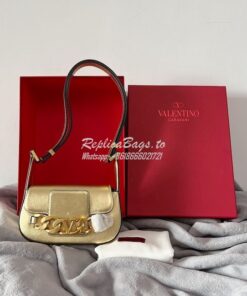 Replica Valentino VLogo Chain Laminated Nappa Shoulder Bag 1W2B0K Gold 2