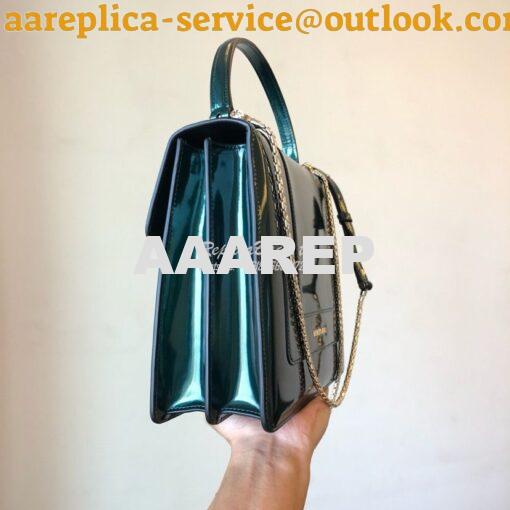 Replica Bvlgari Serpenti Forever Flap Cover Bag in Metallic Green with 5