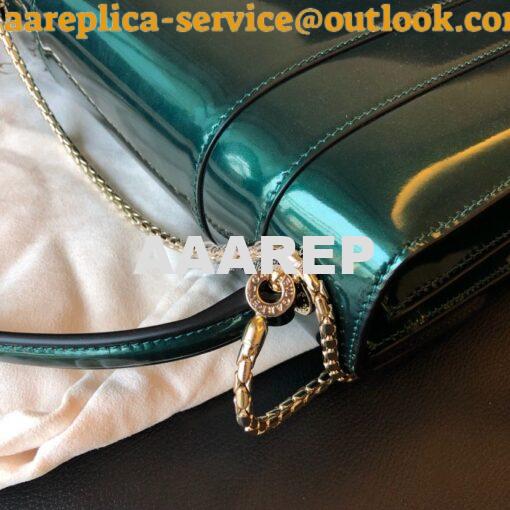 Replica Bvlgari Serpenti Forever Flap Cover Bag in Metallic Green with 10