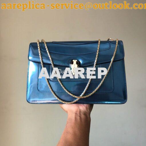 Replica Bvlgari Serpenti Forever Flap Cover Bag in Metallic Blue 39793 2