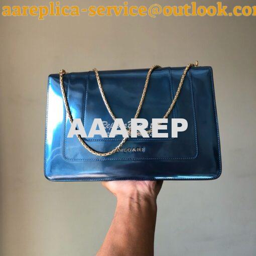 Replica Bvlgari Serpenti Forever Flap Cover Bag in Metallic Blue 39793 4