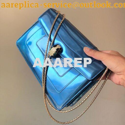 Replica Bvlgari Serpenti Forever Flap Cover Bag in Metallic Blue 39793 7
