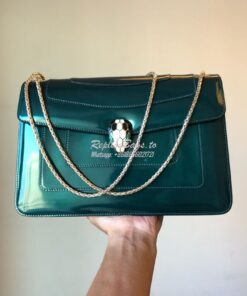 Replica Bvlgari Serpenti Forever Flap Cover Bag in Metallic Green 3979