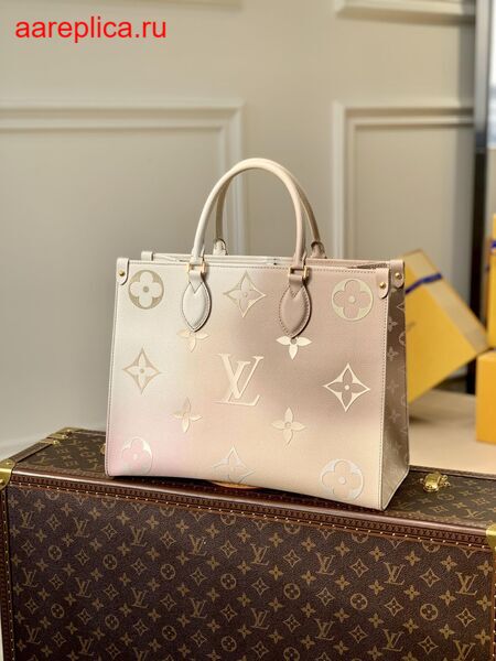 Louis Vuitton Onthego MM Sunset Kaki Coated Canvas Leather Handbag