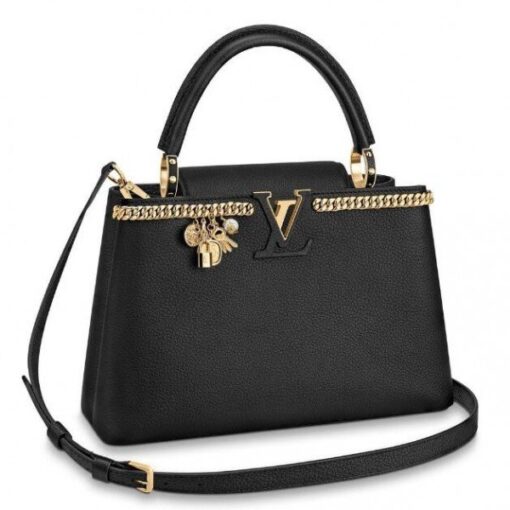 Replica Louis Vuitton Black Capucines PM Bag With Chain M52963 BLV838