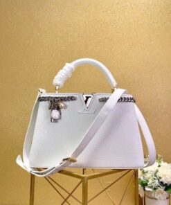 Replica Louis Vuitton White Capucines PM Bag With Chain M53245 BLV822 2