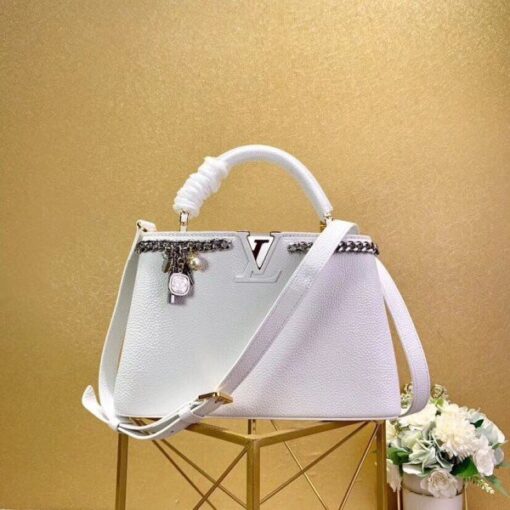 Replica Louis Vuitton White Capucines PM Bag With Chain M53245 BLV822 2
