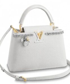 Replica Louis Vuitton White Capucines PM Bag With Chain M53245 BLV822