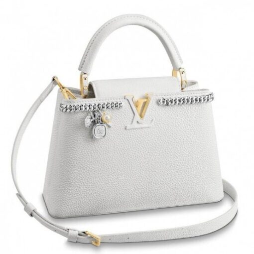 Replica Louis Vuitton White Capucines PM Bag With Chain M53245 BLV822