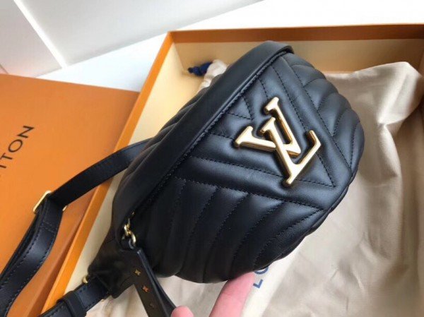 Louis Vuitton Black Leather Quilted LV Logo New Wave Bum Bag