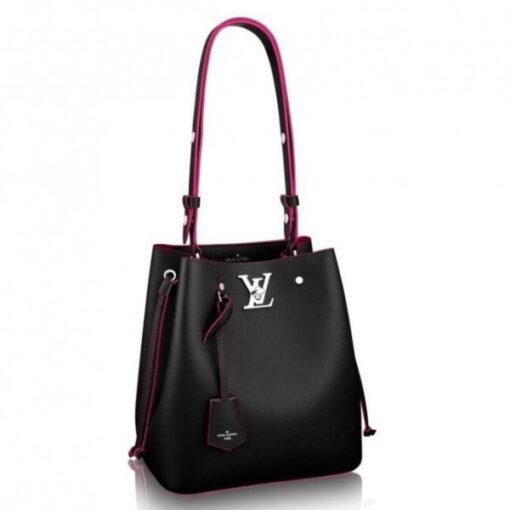 Replica Louis Vuitton Black Lockme Bucket Bag M54677 BLV759