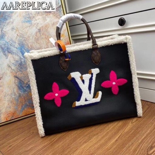 Replica Louis Vuitton Onthego GM Bag Leather Shearling M56958 BLV701 2