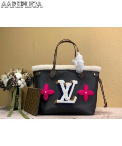 Replica Louis Vuitton Neverfull MM Bag Leather Shearling M56960 BLV700 2