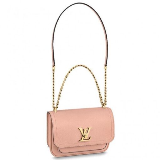 Louis Vuitton Lockme Ever MM Pebbled Leather Shoulder Bag Greige
