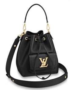 Replica Louis Vuitton Black Lockme Bucket Bag M57687 BLV718