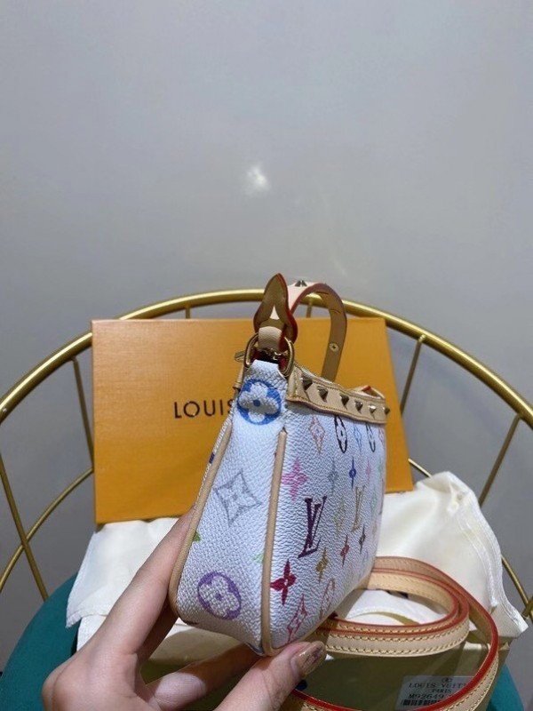 Louis Vuitton M92649 Monogram Multicolor White Pochette Hand Bag Pouch Used
