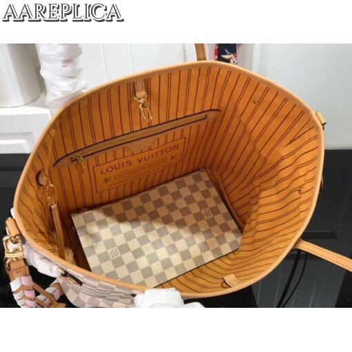 Replica Louis Vuitton Damier Azur Neverfull MM Bag With Braided Strap  N50047 BLV043 for Sale