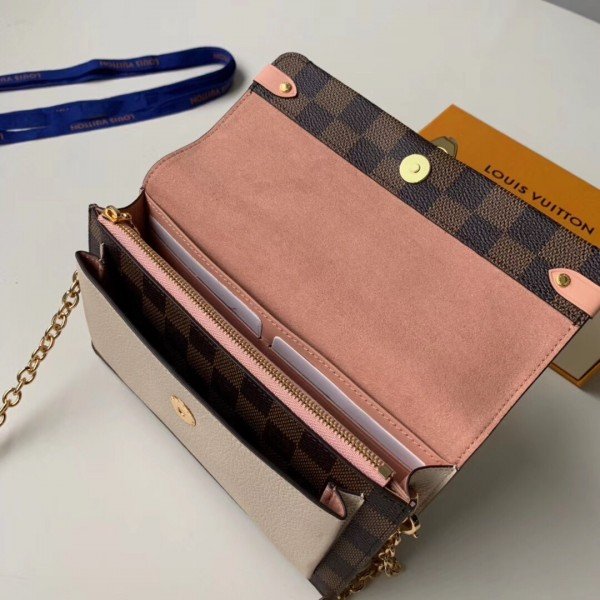 Louis Vuitton N60358 LV Croisette chain wallet in Damier Azur canvas With  Rose Papaye Pink Leather Replica sale online ,buy fake bag