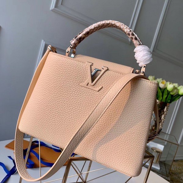 Louis Vuitton pink Python-Trim Capucines MM Top-Handle Bag