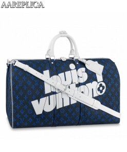 Replica Louis Vuitton Keepall Bandouliere 55 Blue Monogram M45874 2