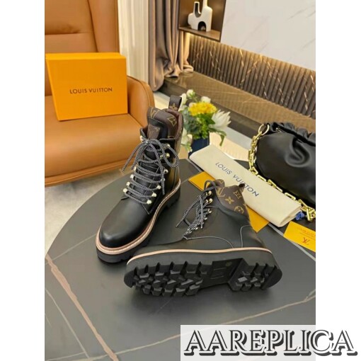 Replica Louis Vuitton Territory Flat Ranger Boots In Black Calfskin 4