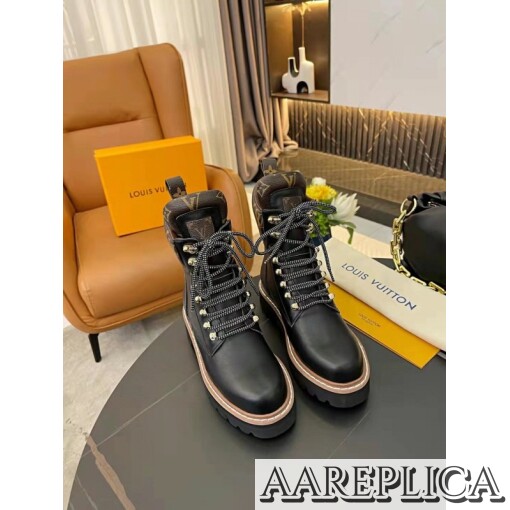 Replica Louis Vuitton Territory Flat Ranger Boots In Black Calfskin 6