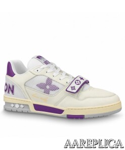 Replica Louis Vuitton LV Trainer Sneakers In Purple/White Leather 2