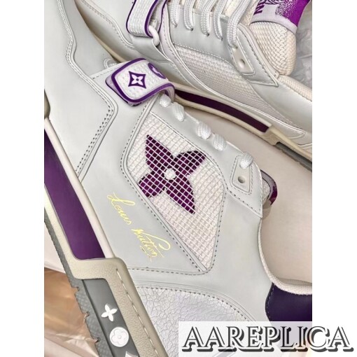 Replica Louis Vuitton LV Trainer Sneakers In Purple/White Leather 5