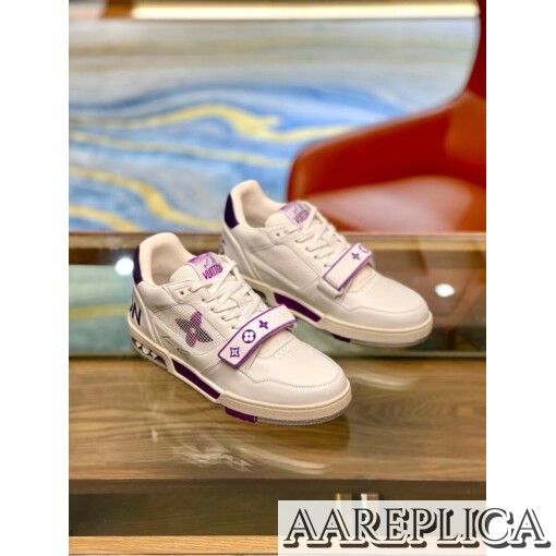 Replica Louis Vuitton LV Trainer Sneakers In Purple/White Leather 7