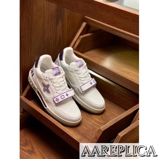 Replica Louis Vuitton LV Trainer Sneakers In Purple/White Leather 8