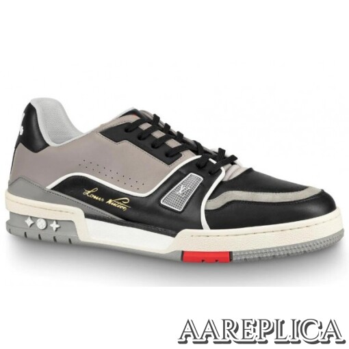 Replica Louis Vuitton LV Trainer Sneakers In Black/Grey Leather