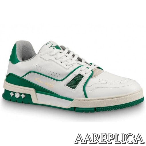 Replica Louis Vuitton LV Trainer Sneakers In White/Green Leather
