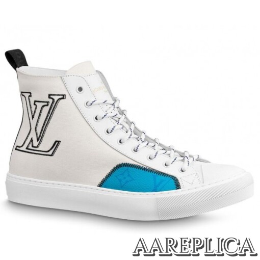 Replica Louis Vuitton Tattoo Sneaker Boots In White Textile
