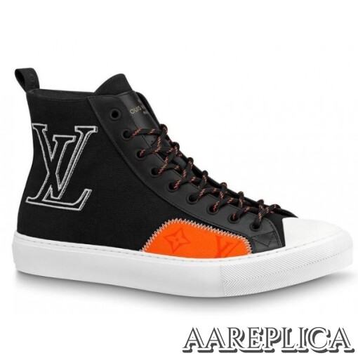 Replica Louis Vuitton Tattoo Sneaker Boots In Black Textile