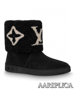 Replica Louis Vuitton Black Snowdrop Flat Ankle Boots