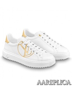 Replica Louis Vuitton White/Gold Time Out Sneakers