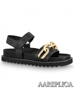 Replica Louis Vuitton Black Paseo Flat Comfort Sandals