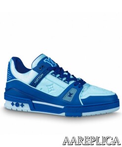 Replica Louis Vuitton LV Trainer Sneakers In Blue Leather