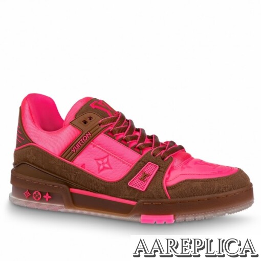 Replica Louis Vuitton LV Trainer Sneakers In Rose Leather