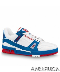 Replica Louis Vuitton LV Trainer Sneakers In Blue/White Leather