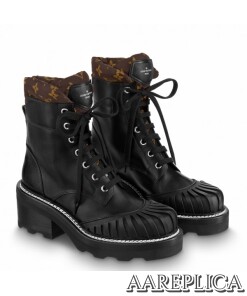 Replica Louis Vuitton LV Beaubourg Ankle Boots In Black Leather