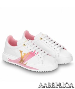 Replica Louis Vuitton Time Out Sneakers In Pink Printed Leather