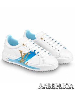 Replica Louis Vuitton Time Out Sneakers In Blue Printed Leather